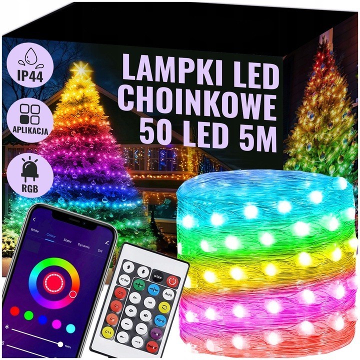 Extralink | Lampki choinkowe | świąteczne, 5m, 50 LED, smart, flash, Bluetooth, apka, pilot