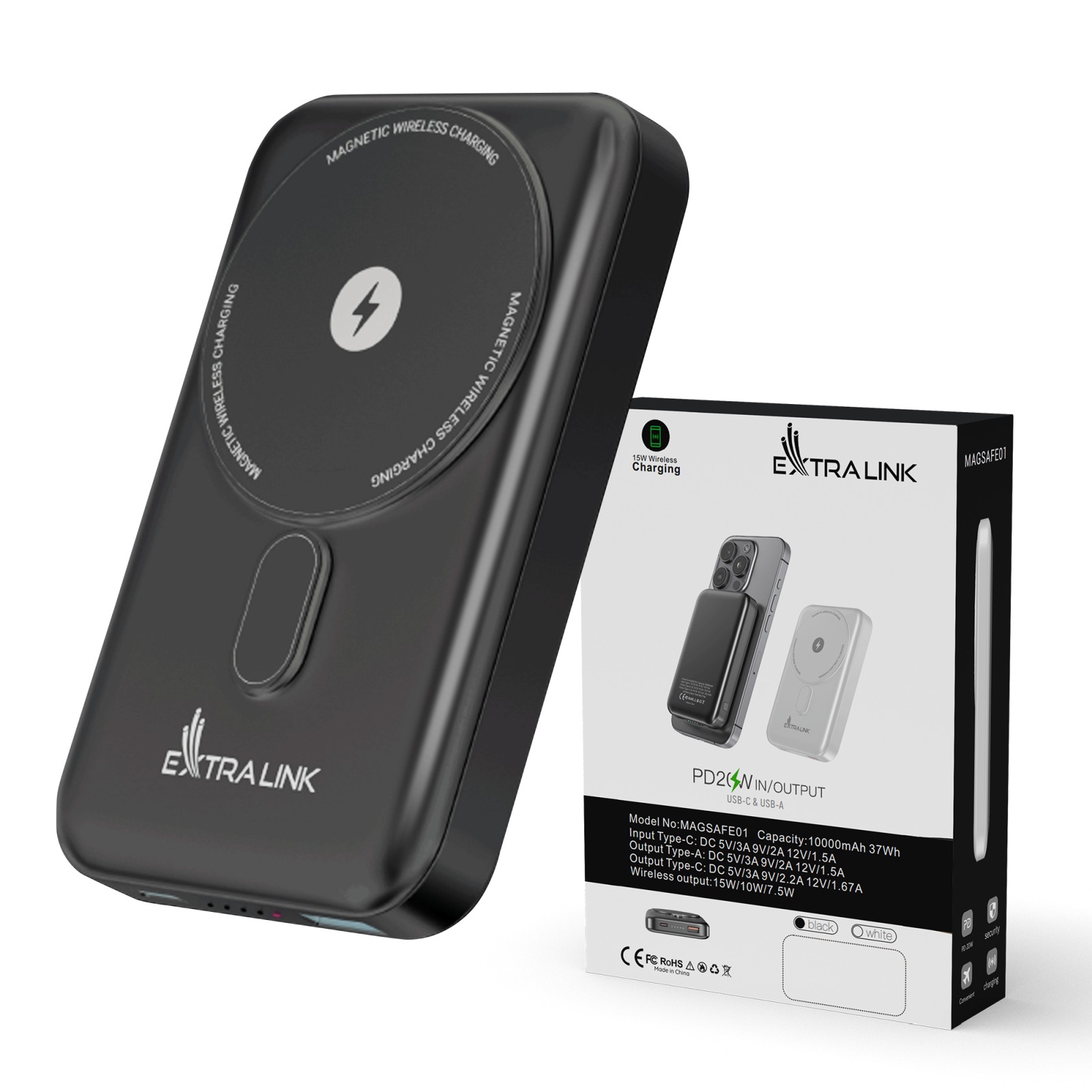 Extralink MagSafe 10000mAh Grafitowy | Powerbank | Power bank, 38.5Wh PD20W+15W USB-C USB-A