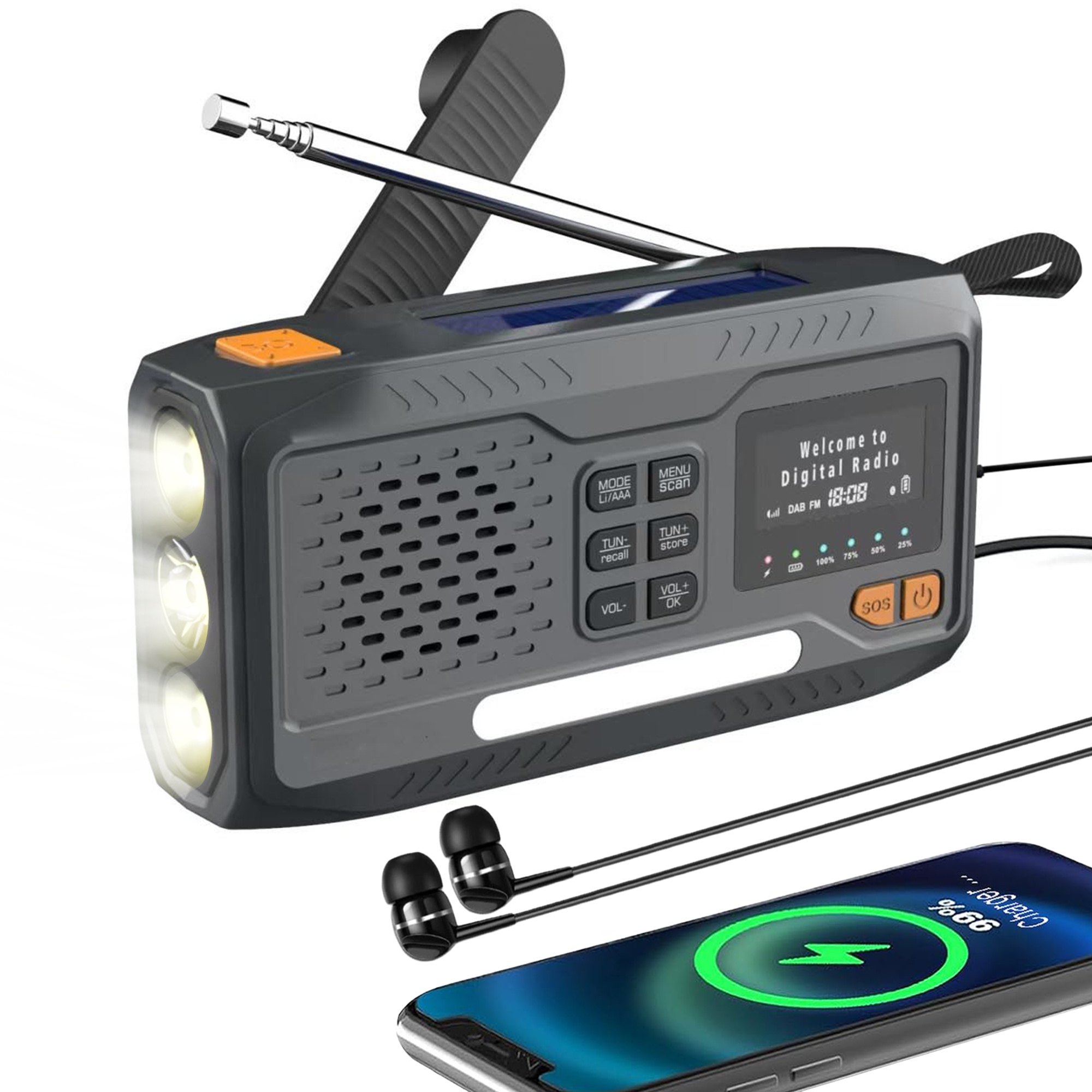 Extralink BT-4000 | Radio awaryjne Bluetooth solarne z korbką dynamo i latarką SOS | Powerbank 4500mAh