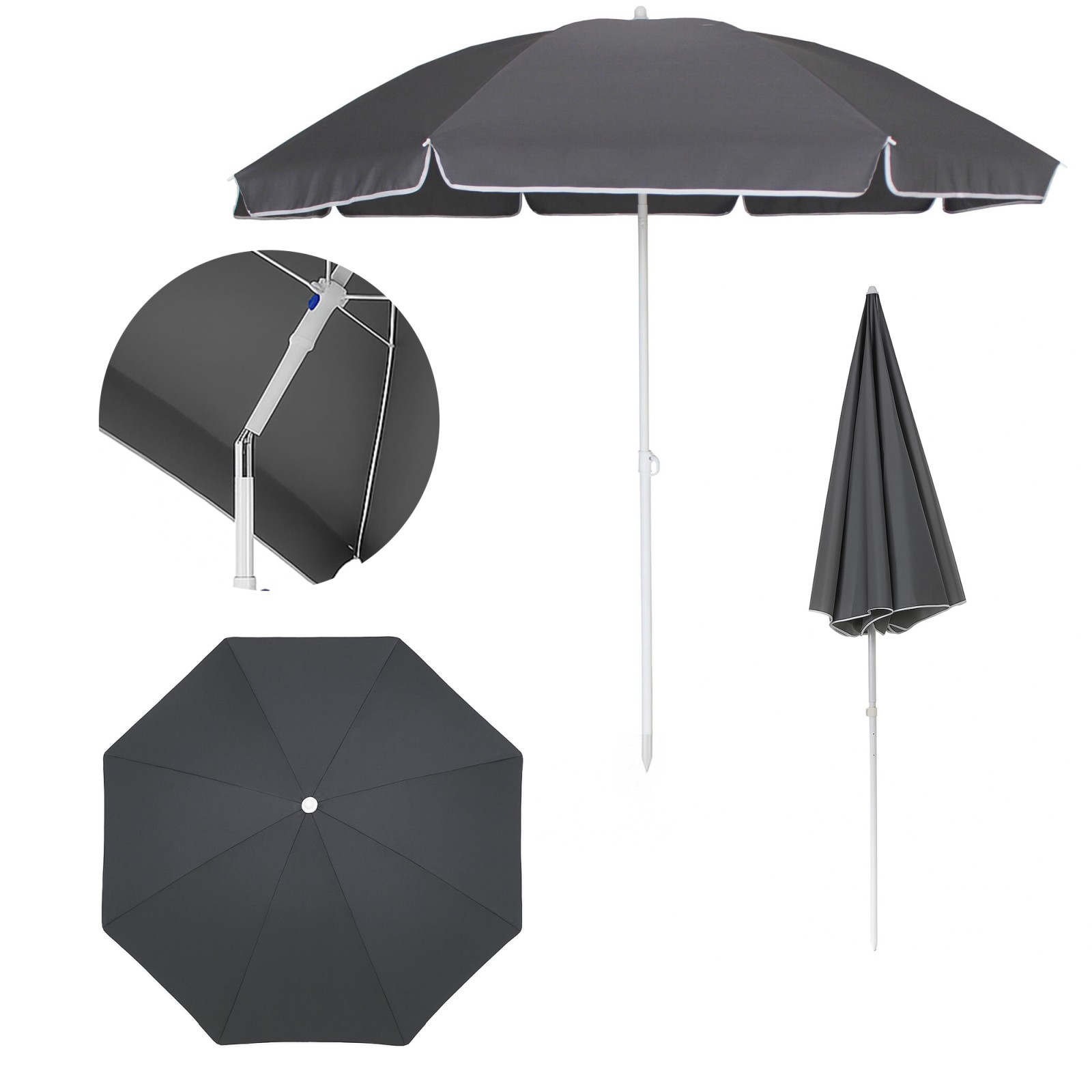 Black Forest | Parasol plażowy składany | 1.8m szary