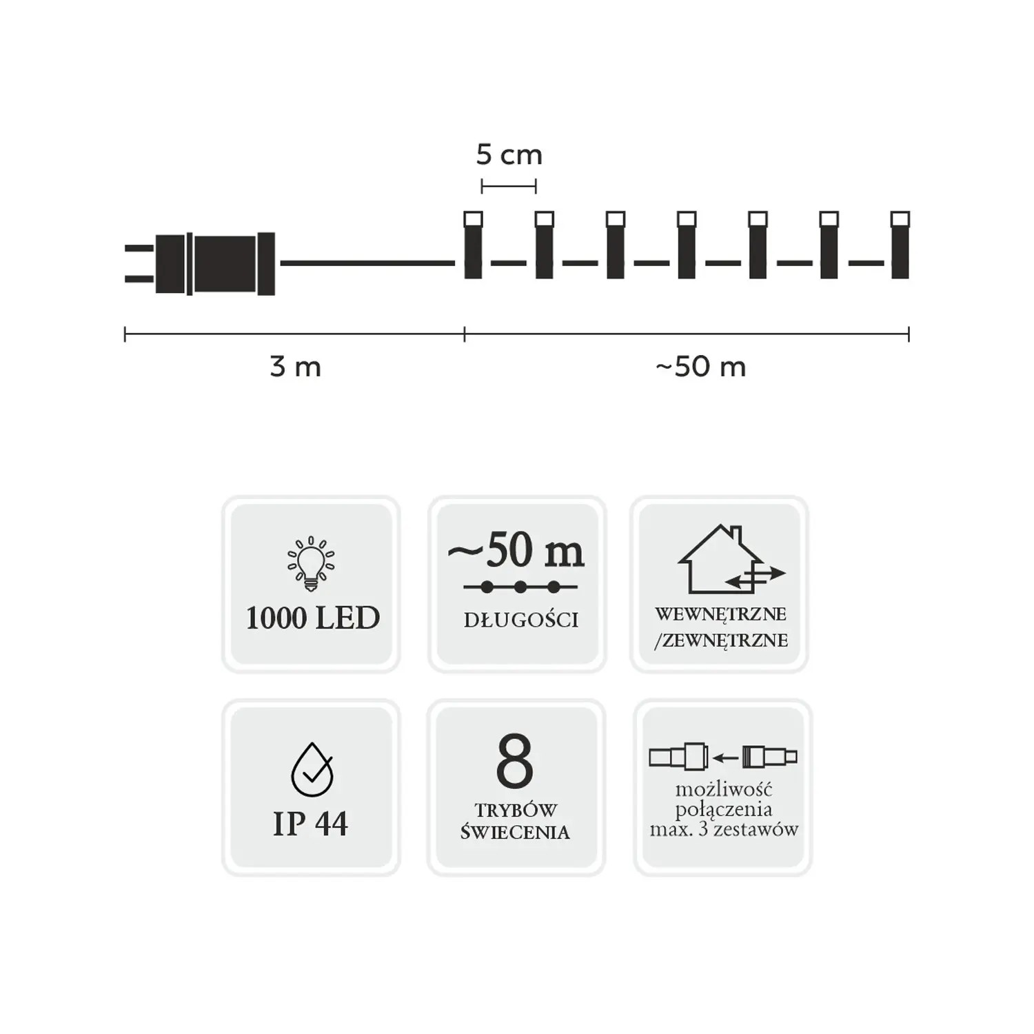 Extralink | Lampki LED | 1000L ciepły biały, dł. 3 + 50 m wewn/zewn - obrazek 3