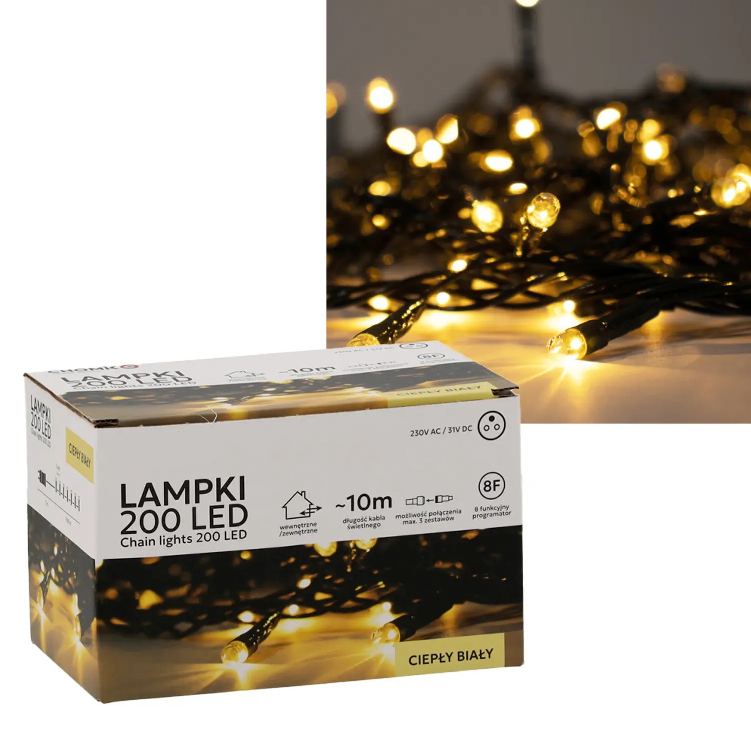 Extralink | Lampki LED | 200L ciepły biały, dł. 3 + 10 m wewn/zewn