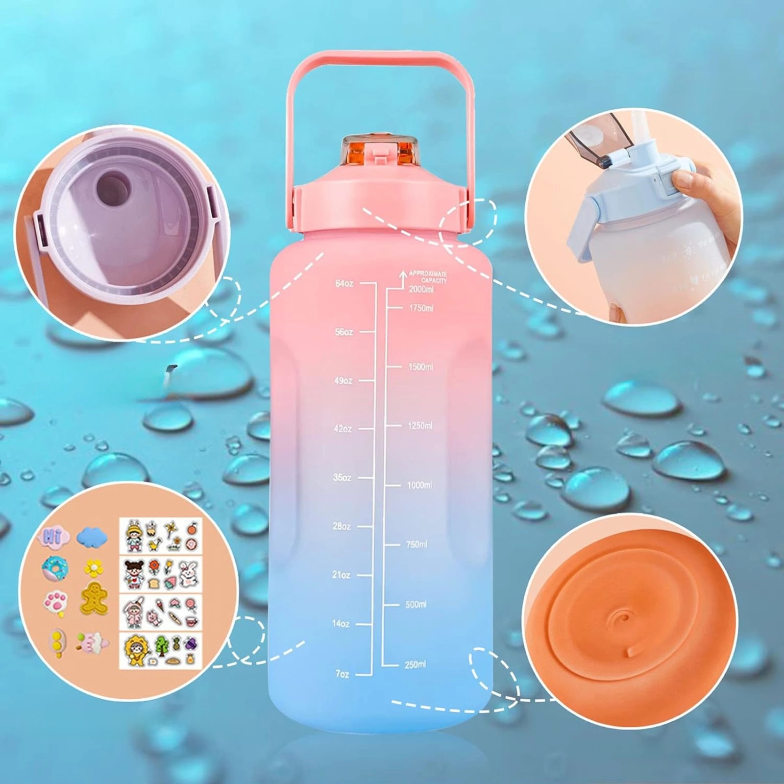 Extralink | Butelka motywacyjna | bidon na wodę, 2000ml, zielono-fioletowa, BUT-190 - obrazek 3