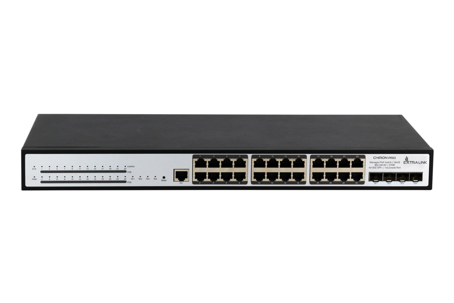 Extralink Chiron Pro | Switch PoE | 24x RJ45 1000Mb/s PoE, 4x SFP+, L3, zarządzalny, 370W - obrazek 2