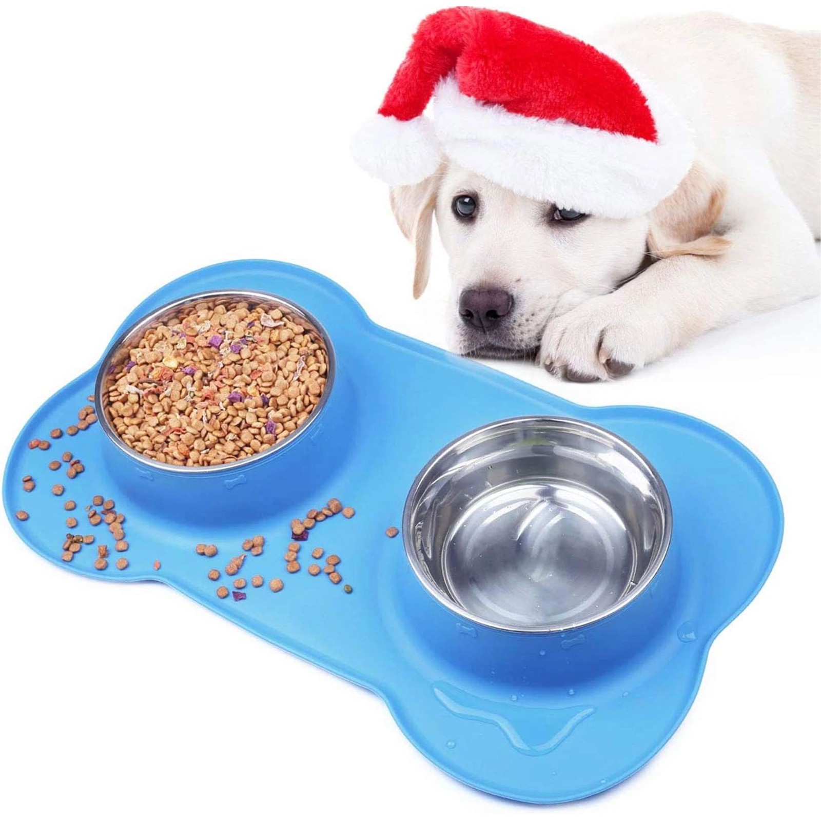 Extralink Pets | Podwójna miska dla psa kota | metalowa antypoślizgowa 2 miski + podkładka pet-838