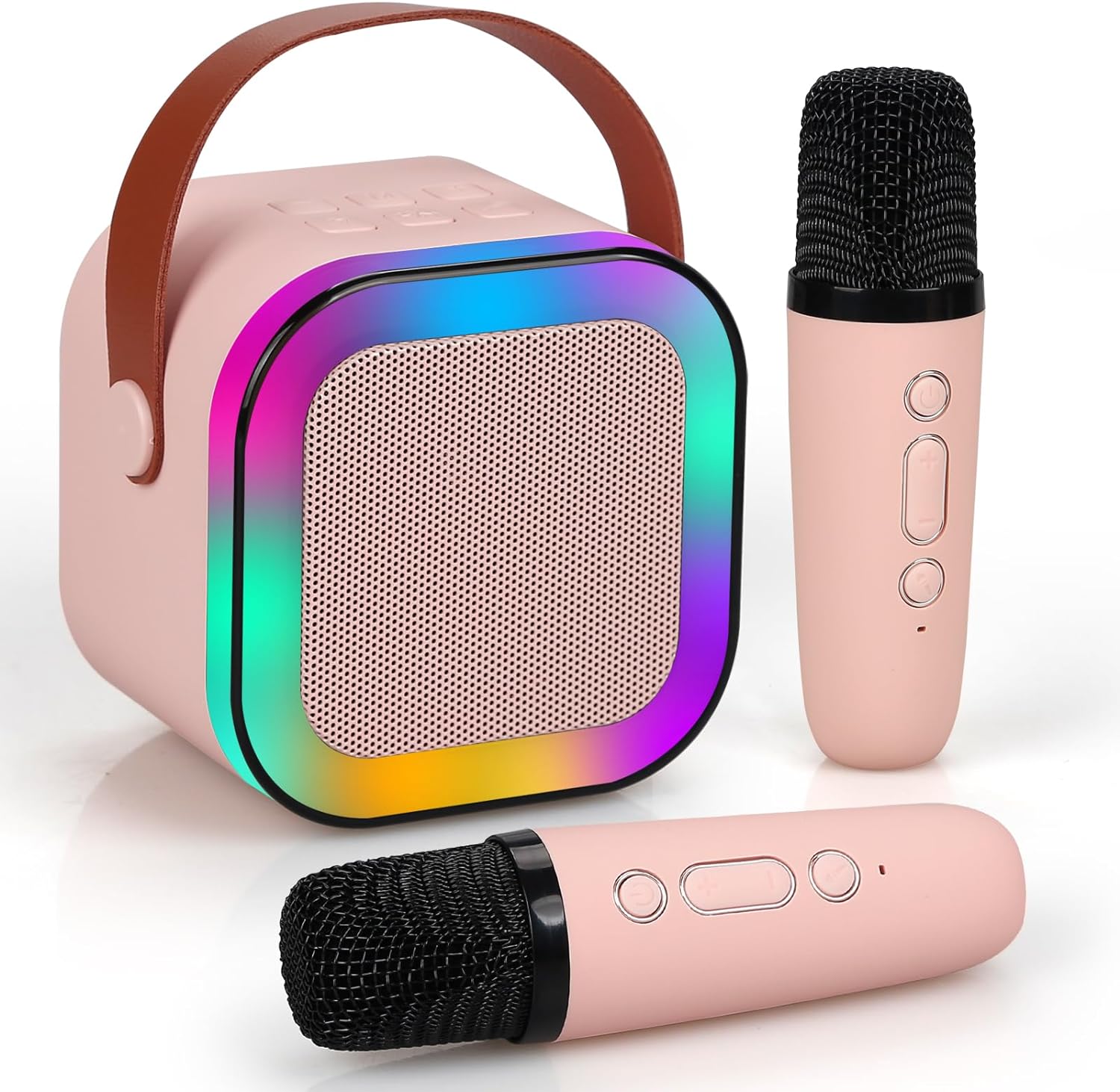 Extralink Kids Mini Karaoke LED Speaker 2x Mic Różowy | Zestaw do Karaoke | głośnik, 2x mikrofon, Bluetooth, AUX, slot na karty pamięci, oświetlenie RGB