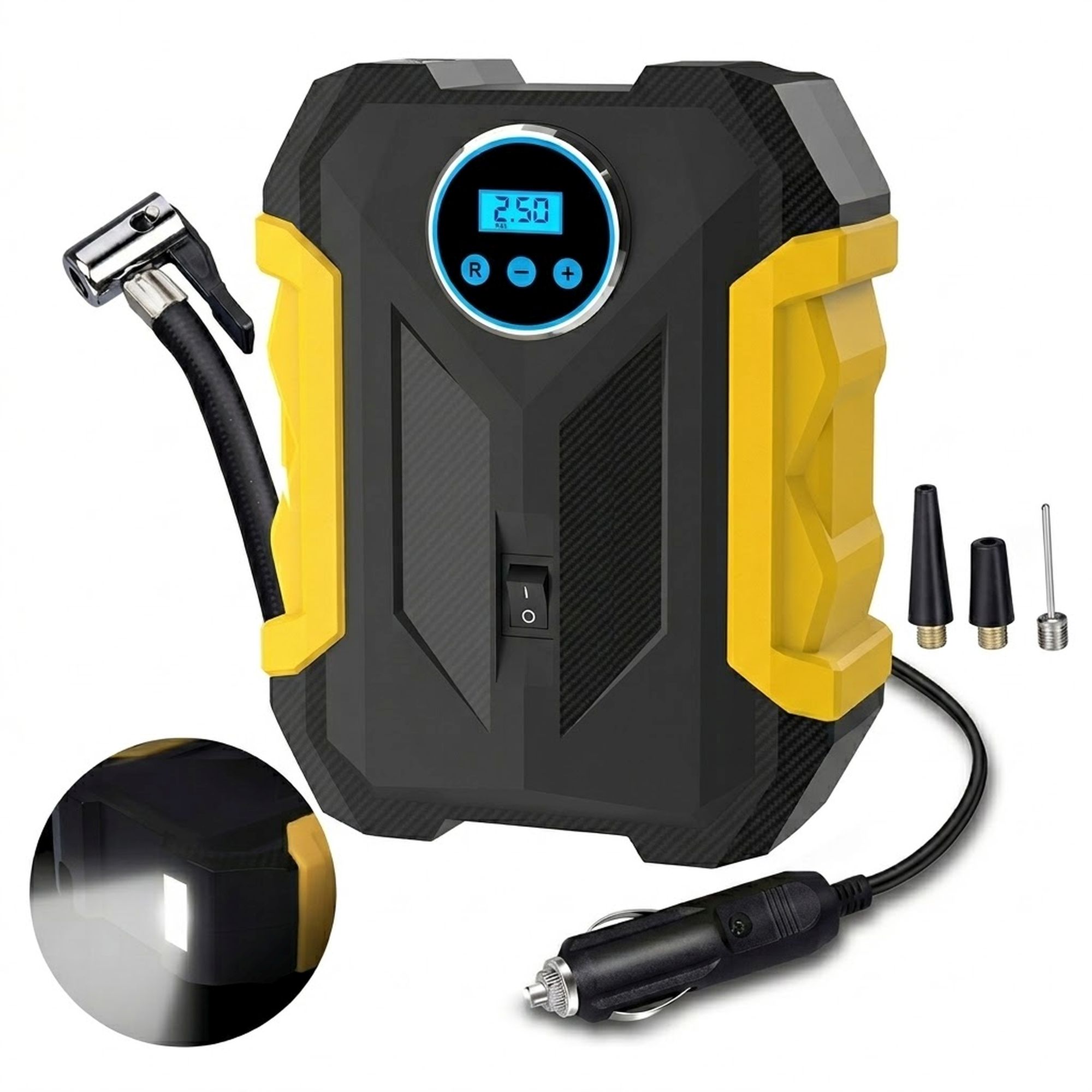 Extralink | Kompresor samochodowy | na gniazdo zapalniczki, 150PSI, 100W, LCD, latarka, akcesoria - obrazek 2