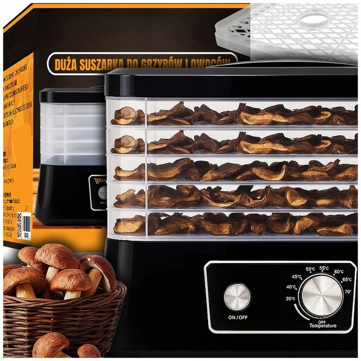 Extralink Home | Suszarka do grzybów owoców warzyw żywności | 500W + 5 sit 27,5cm, czarna - obrazek 4