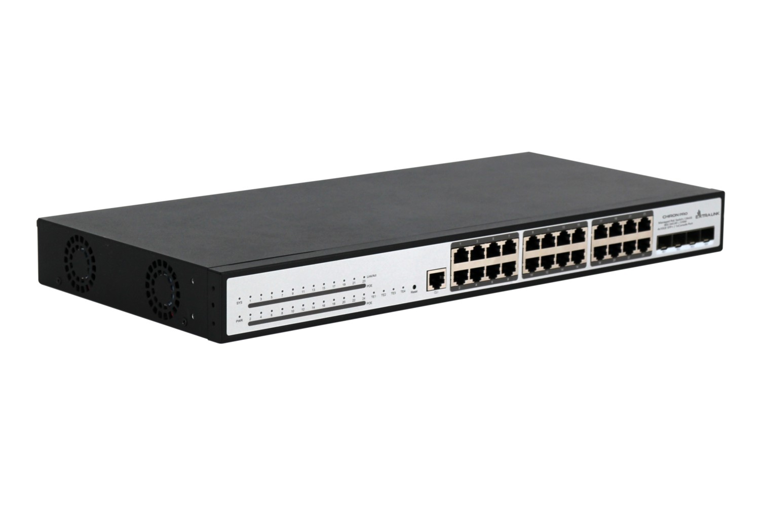 Extralink Chiron Pro | Switch PoE | 24x RJ45 1000Mb/s PoE, 4x SFP+, L3, zarządzalny, 370W - obrazek 3