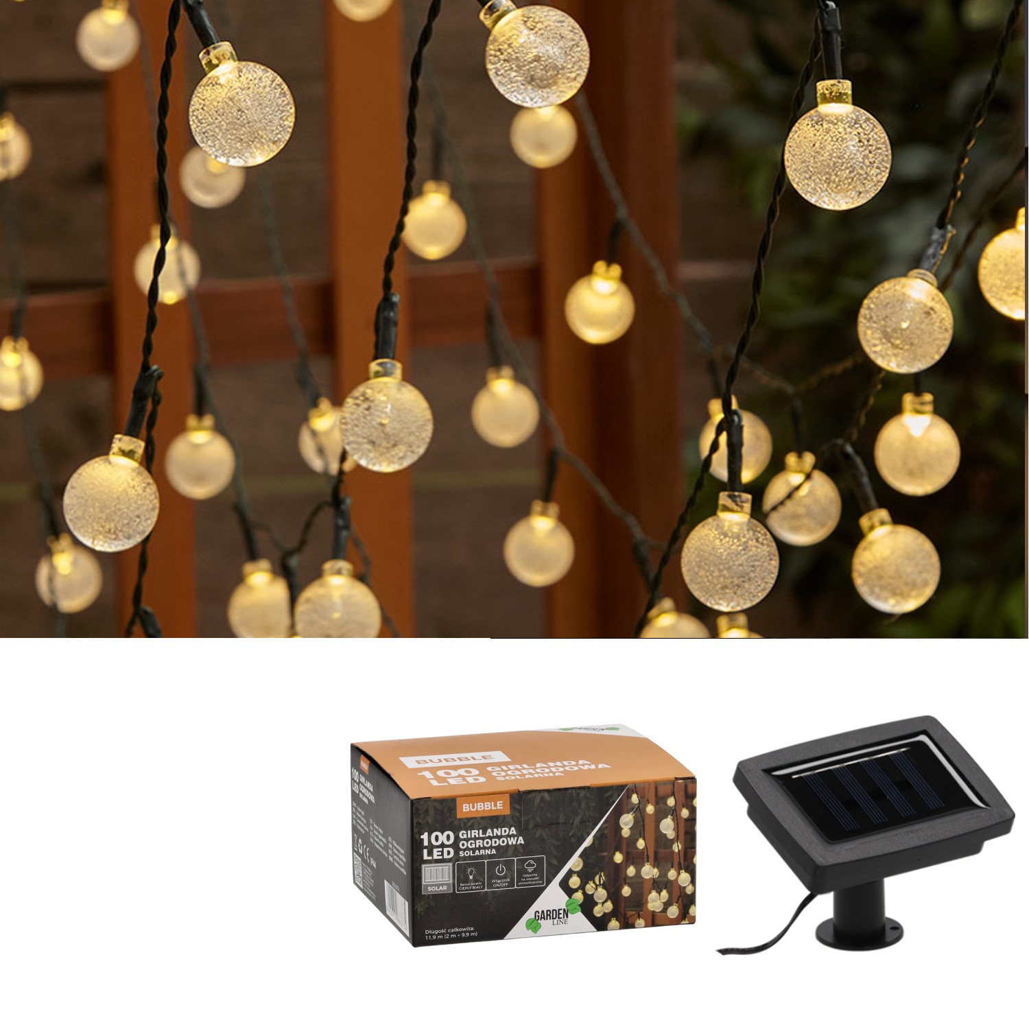 Extralink | Girlanda solarna ogrodowa | dł. 2 + 9,9 m Bubble 100 LED ciepły biały