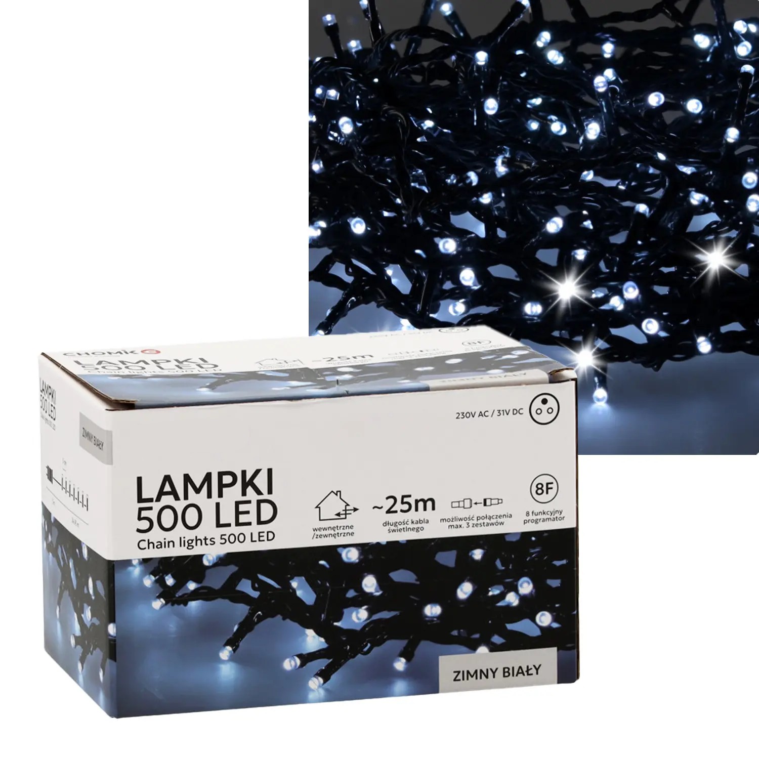 Extralink | Lampki LED | 500L zimny biały, dł. 3 + 25 m wewn/zewn