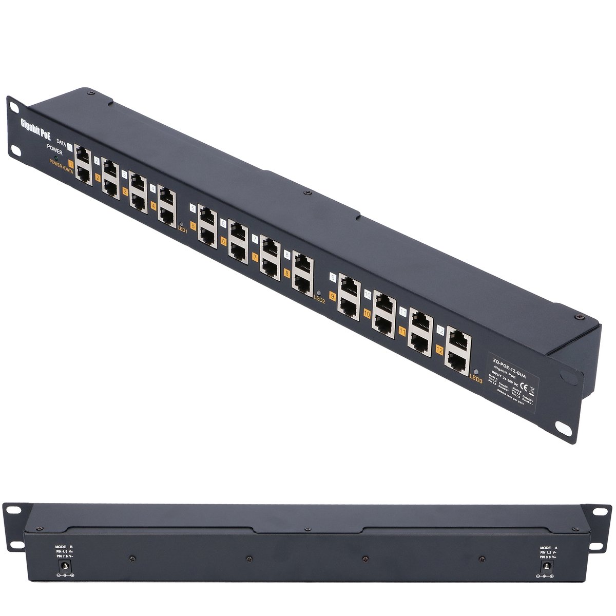Extralink 12 Portowy | Gigabit PoE Injector | 12x 1000Mb/s RJ45, Obudowa Rack