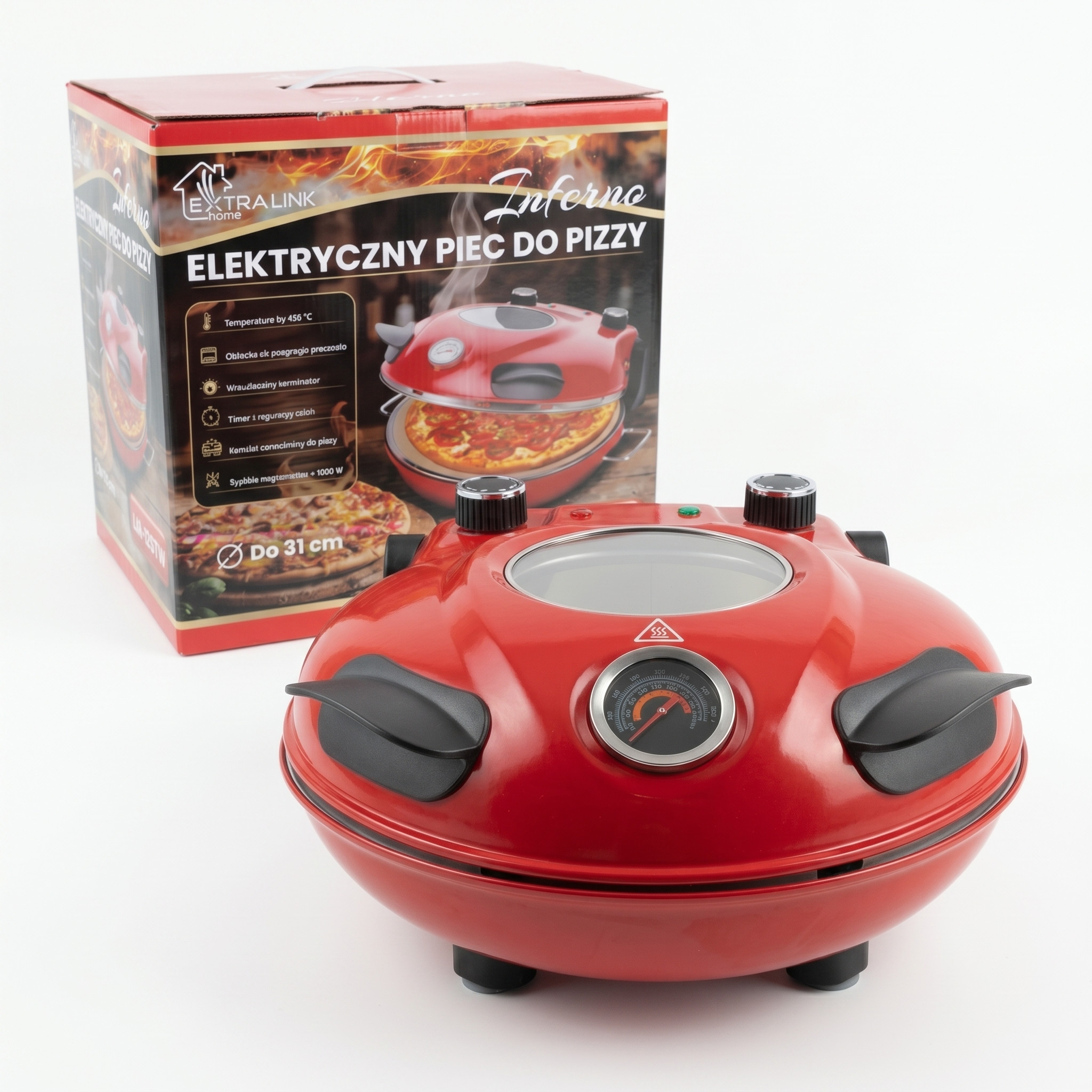Extralink Home | Piec do pizzy | pizza oven, z okienkiem, termometrem, 1200W, Inferno