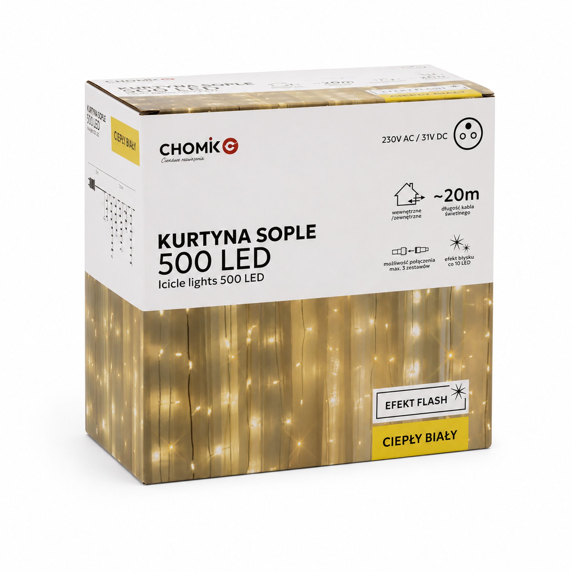 Extralink | Kurtyna sople | 500L ciepły biały + zimny flash, dł. 3 + 20 m