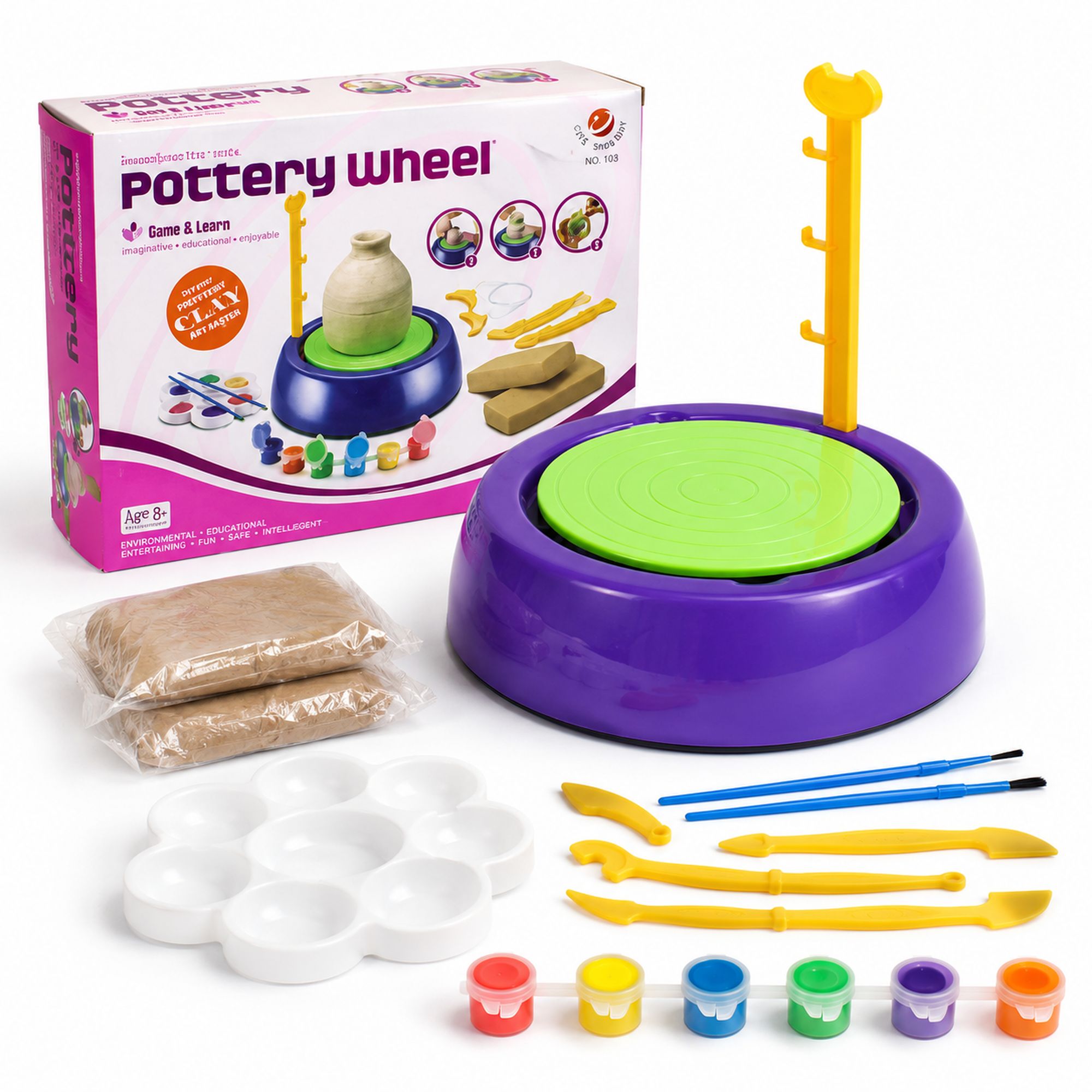 Extralink Toys | Koło garncarskie | Zestaw kreatywny z glina farbami