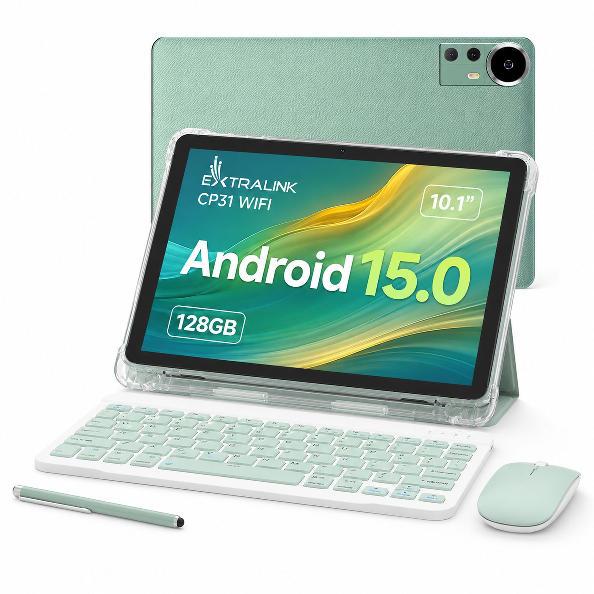 Extralink Tablet CP31 4GB RAM+128GB Zielony | Tablet | Android 15, 2Mpx+8Mpx, 6000mAh, 1280x800px, klawiatura, mysz, rysik - obrazek 3