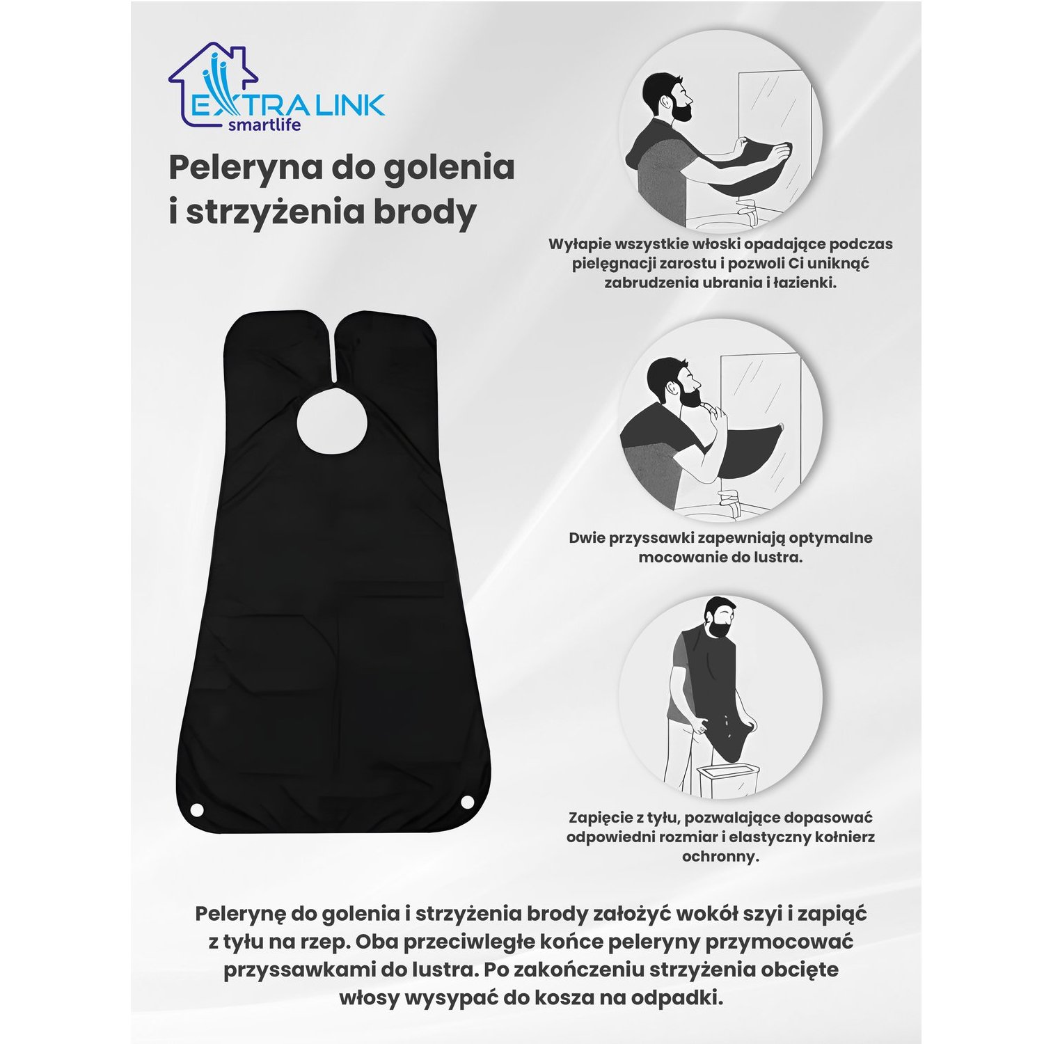 Extralink Beard Shaving Cape | Peleryna do golenia i strzyżenia brody | Biała