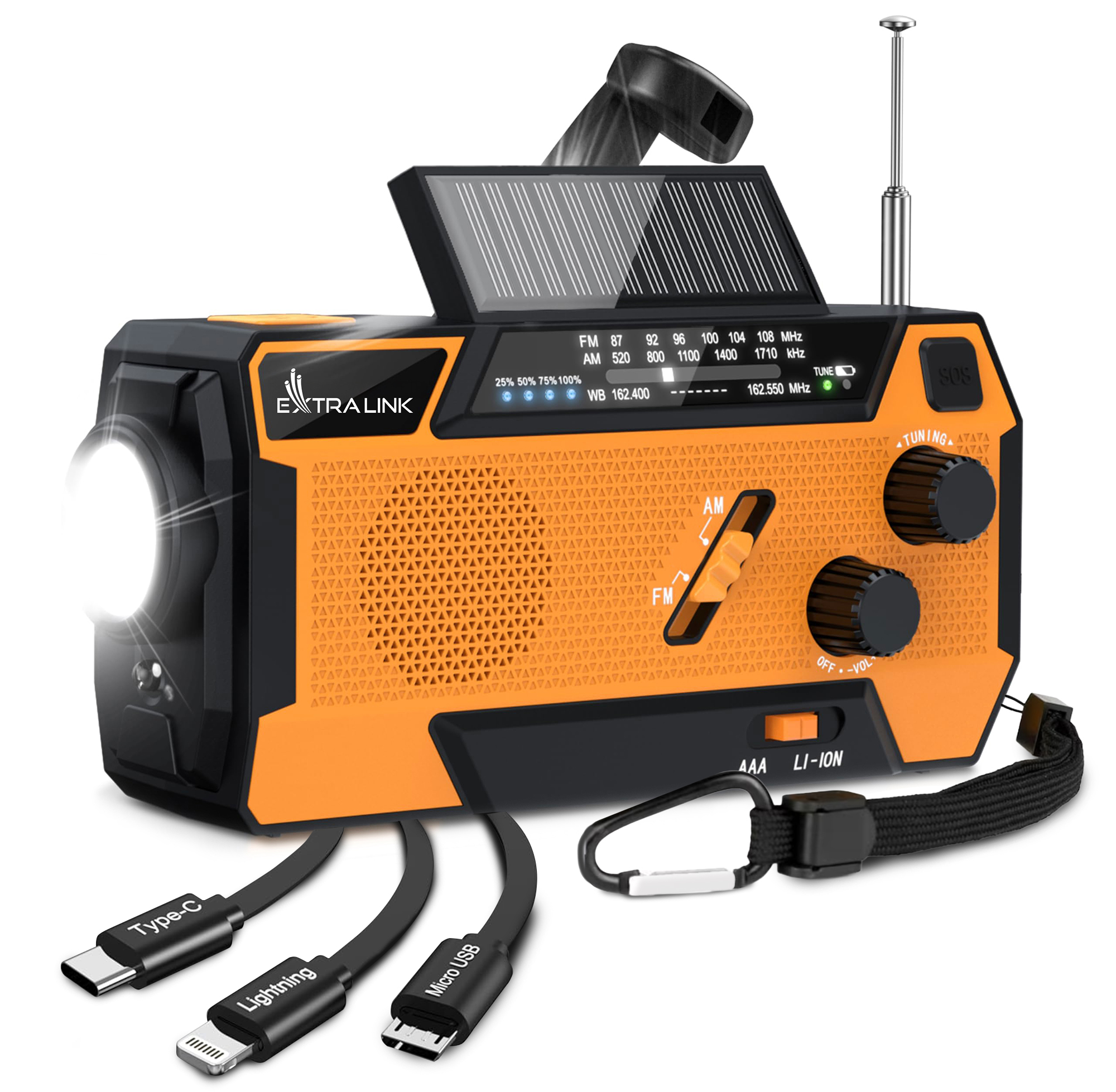 Extralink SR-4000 | Radio awaryjne solarne z korbką | dynamo, powerbank 4000mAh, z latarką SOS