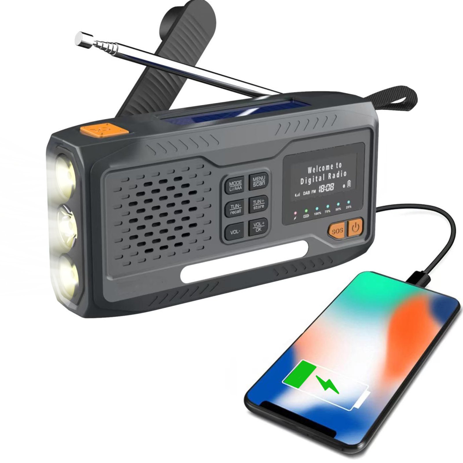 Extralink BT-4000 | Radio awaryjne Bluetooth solarne z korbką dynamo i latarką SOS | Powerbank 4500mAh - obrazek 4