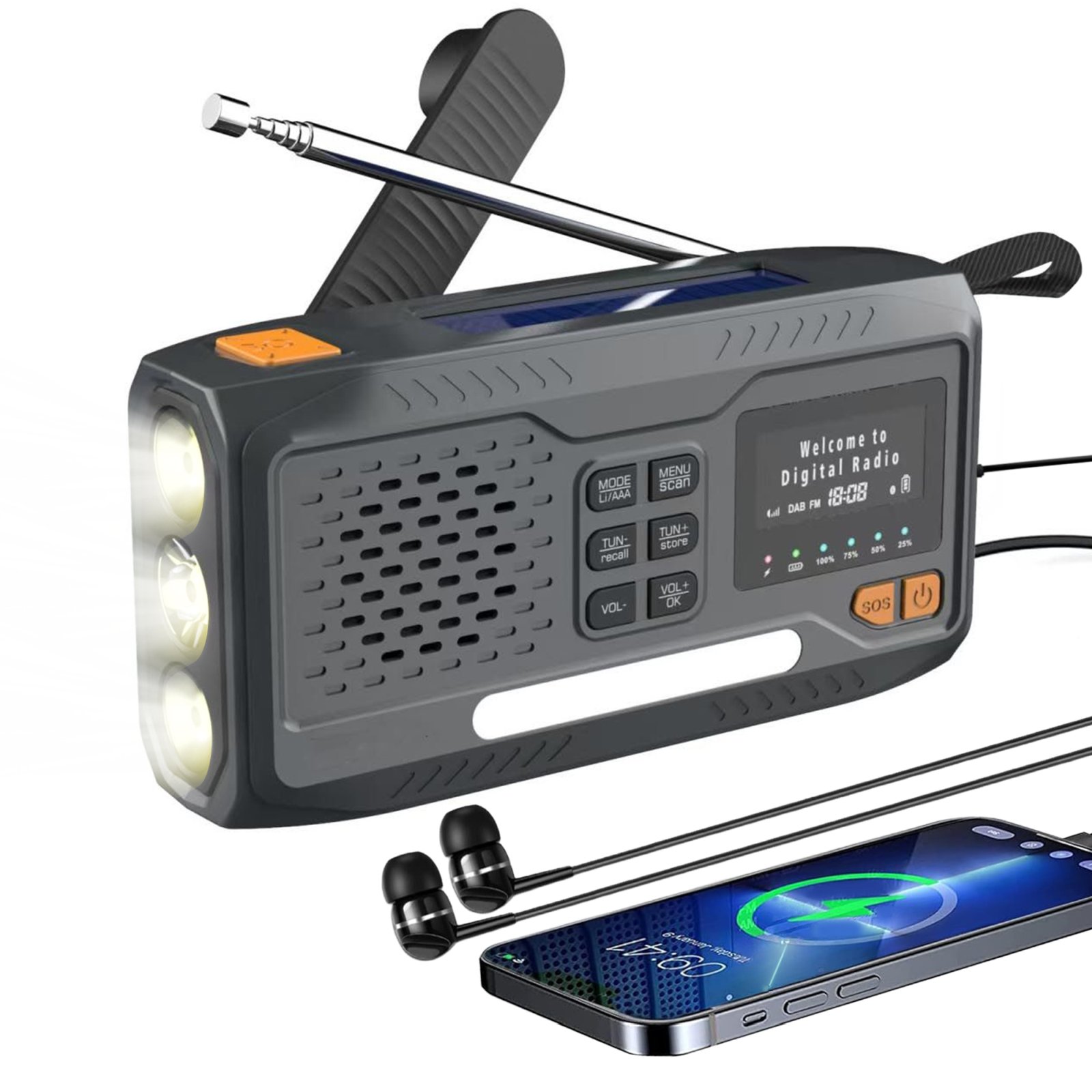 Extralink BT-4000 | Radio awaryjne Bluetooth solarne z korbką dynamo i latarką SOS | Powerbank 4500mAh - obrazek 3