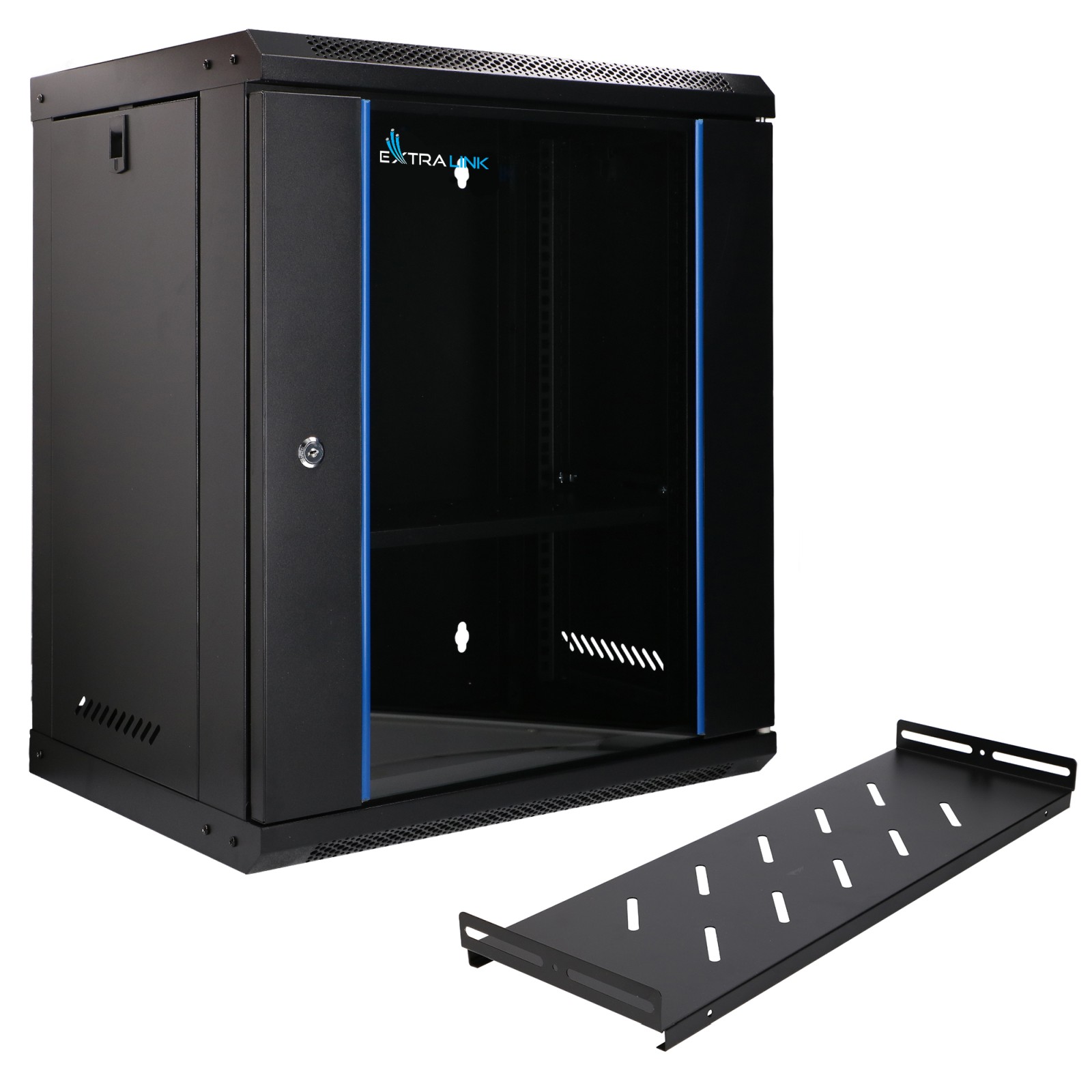 Extralink Lite 12U 530x400 Czarna | Szafa rack | montowana na ścianie, półka w zestawie