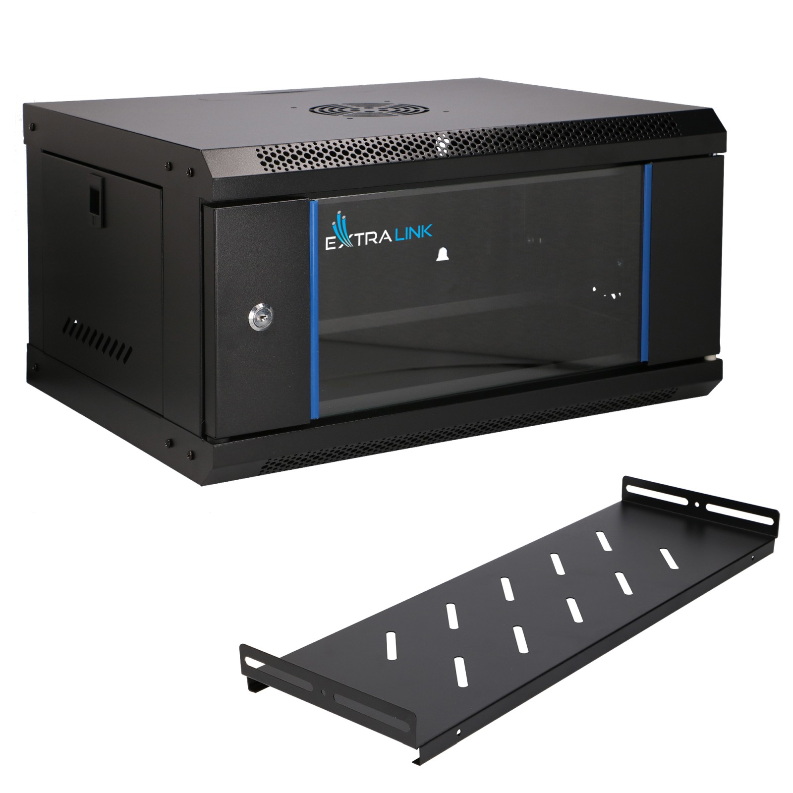Extralink Lite 4U 530x400 Czarna | Szafa rack | montowana na ścianie, półka w zestawie