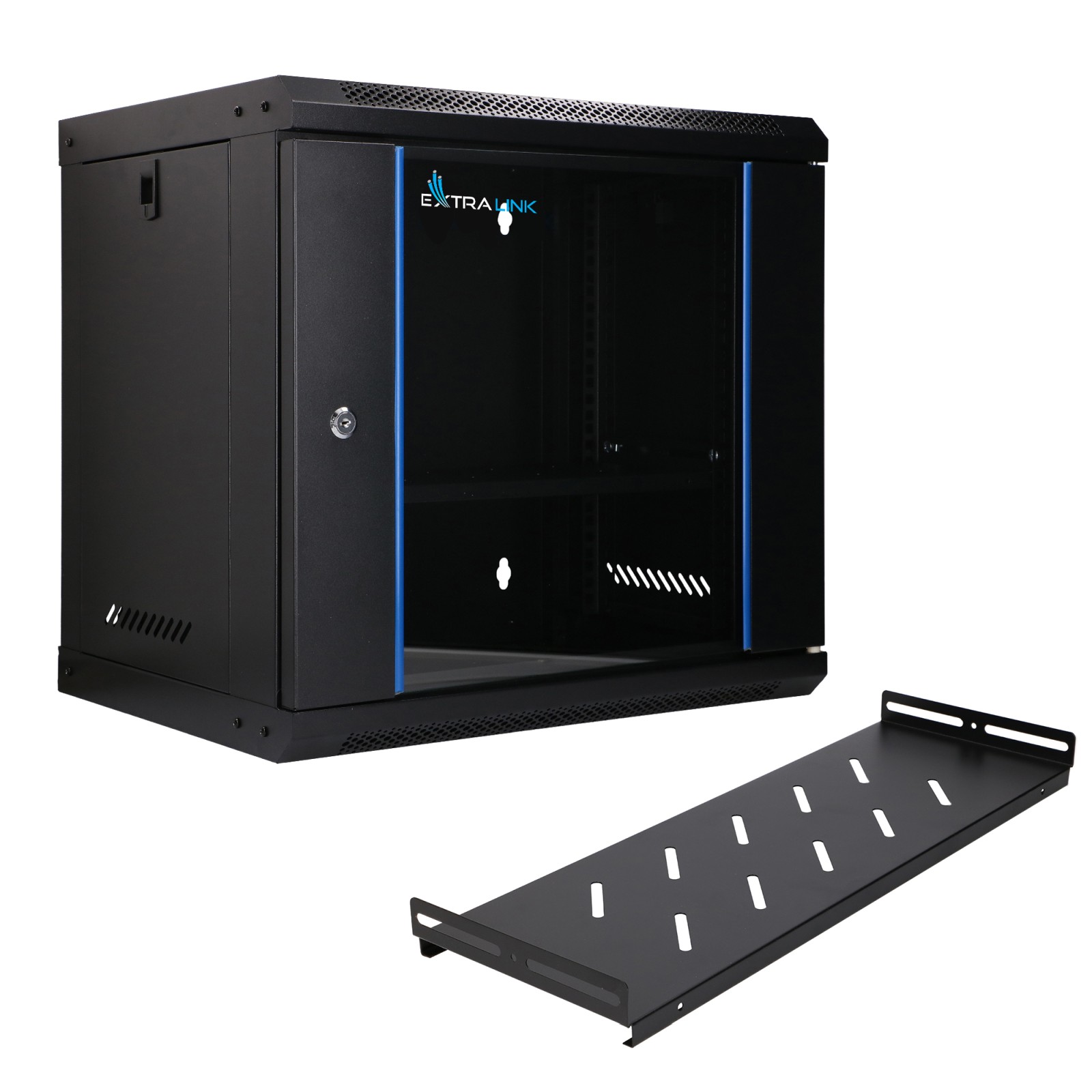 Extralink Lite 9U 530x400 Czarna | Szafa rack | montowana na ścianie, półka w zestawie