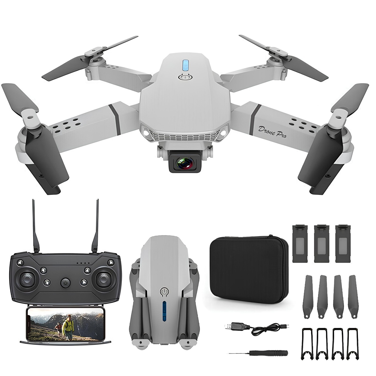 Dron E88 Pro | Zestaw dron + 3 baterie + pokrowiec | 1800mAh, ROW
