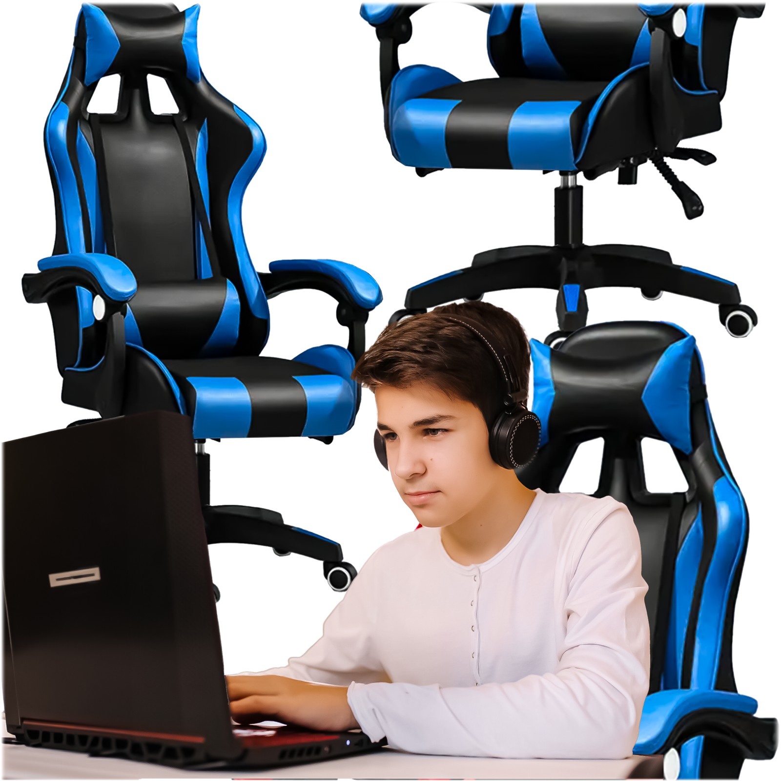 Extralink Gaming | Fotel gamingowy | biurowy, obrotowy, kubełkowy, czarno-niebieski, G-523 - obrazek 4