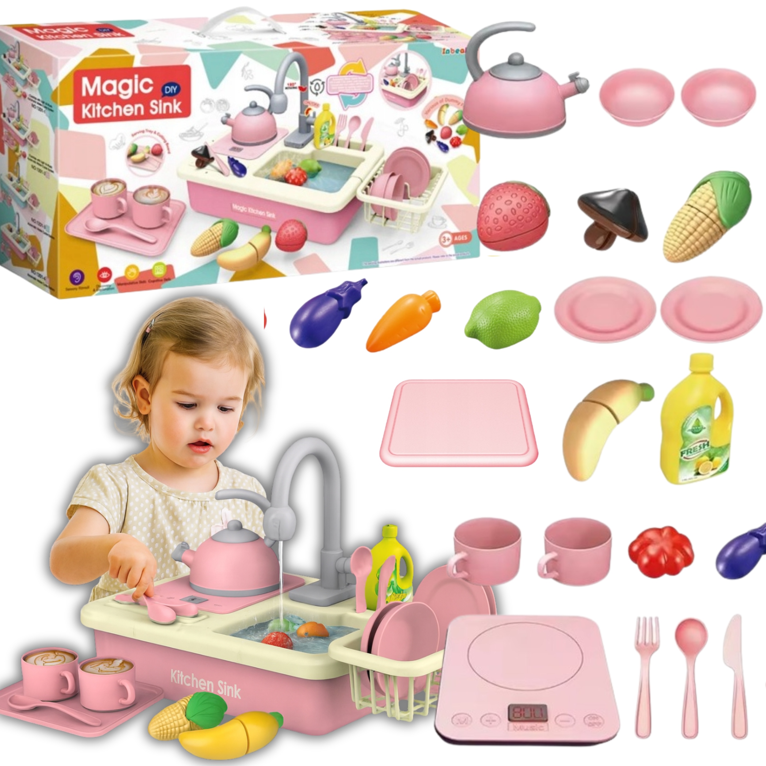 Extralink Toys | Zlewozmywak z kuchenką z obiegiem wody | zabawka