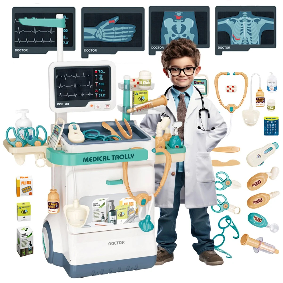 Extralink Toys | Interaktywny zestaw lekarza | wózek medyczny, duży, zabawka