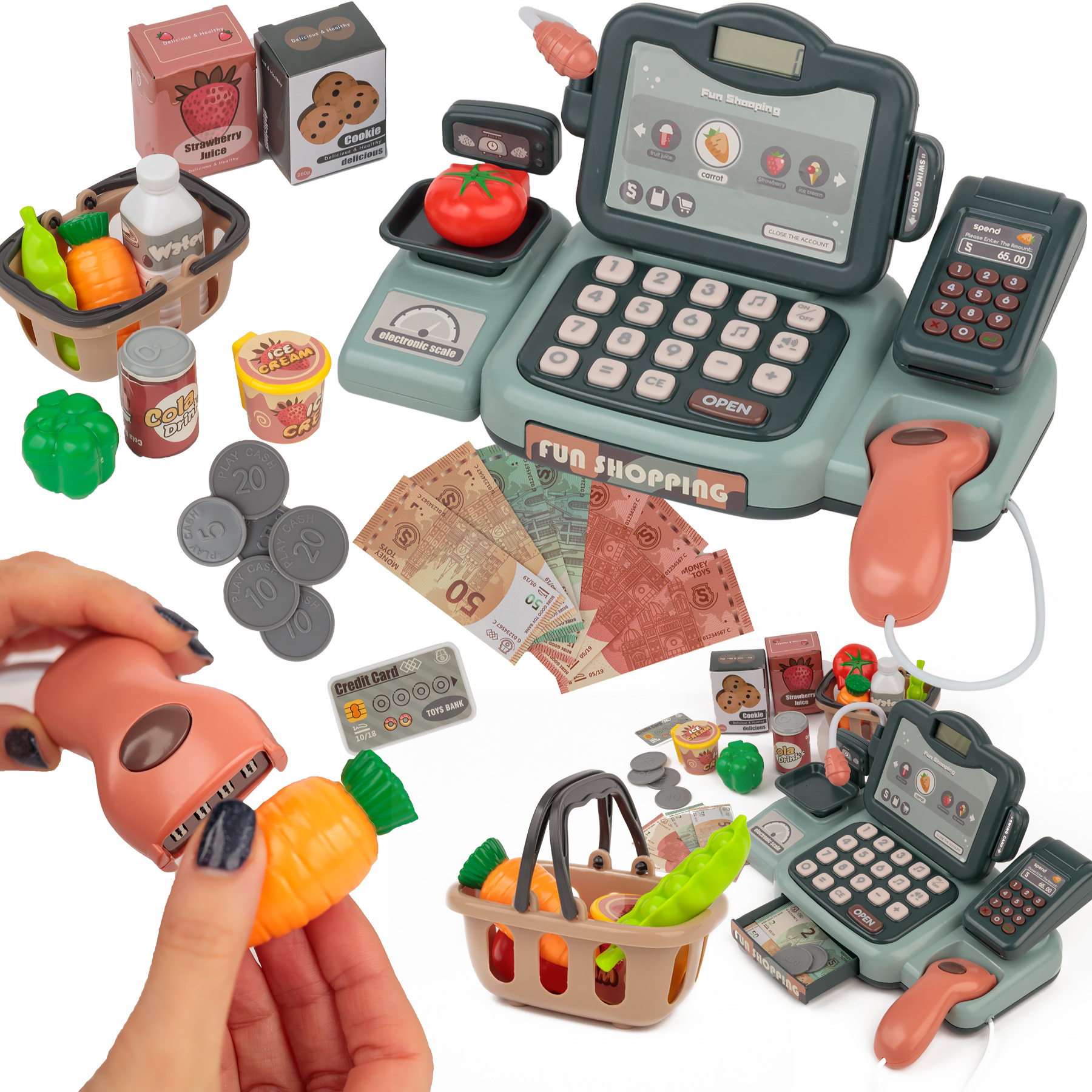 Extralink Toys | Kasa sklepowa dla dzieci | duży zestaw 24el.