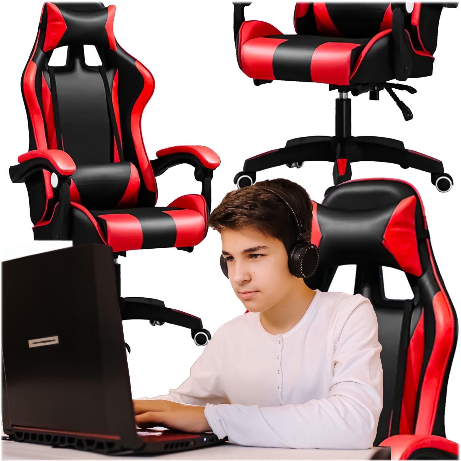 Extralink Gaming | Fotel gamingowy | biurowy, obrotowy, kubełkowy, czarno-czerwony, G-522 - obrazek 4
