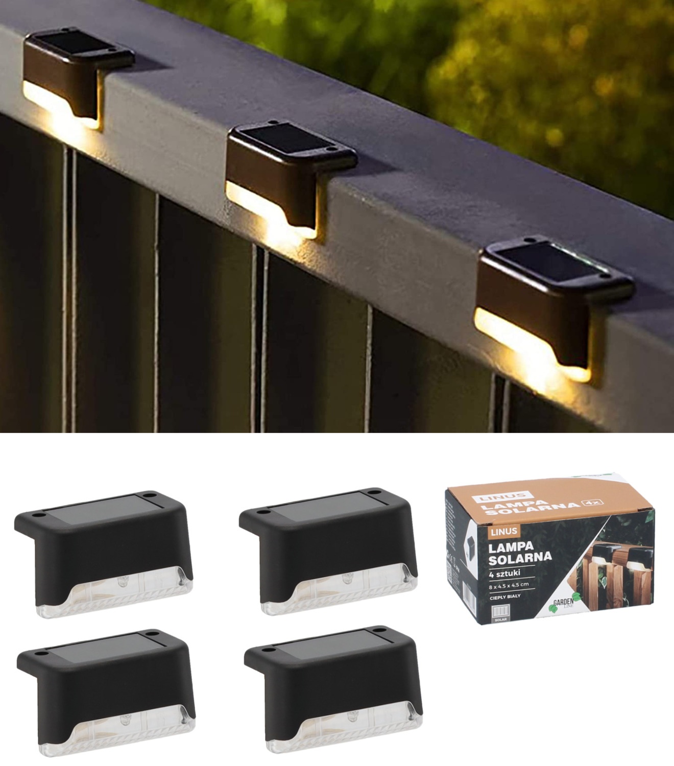 Extralink | Komplet 4 lampek solarnych | 8 x 4,5 x 4,5 cm Linus LED ciepły biały