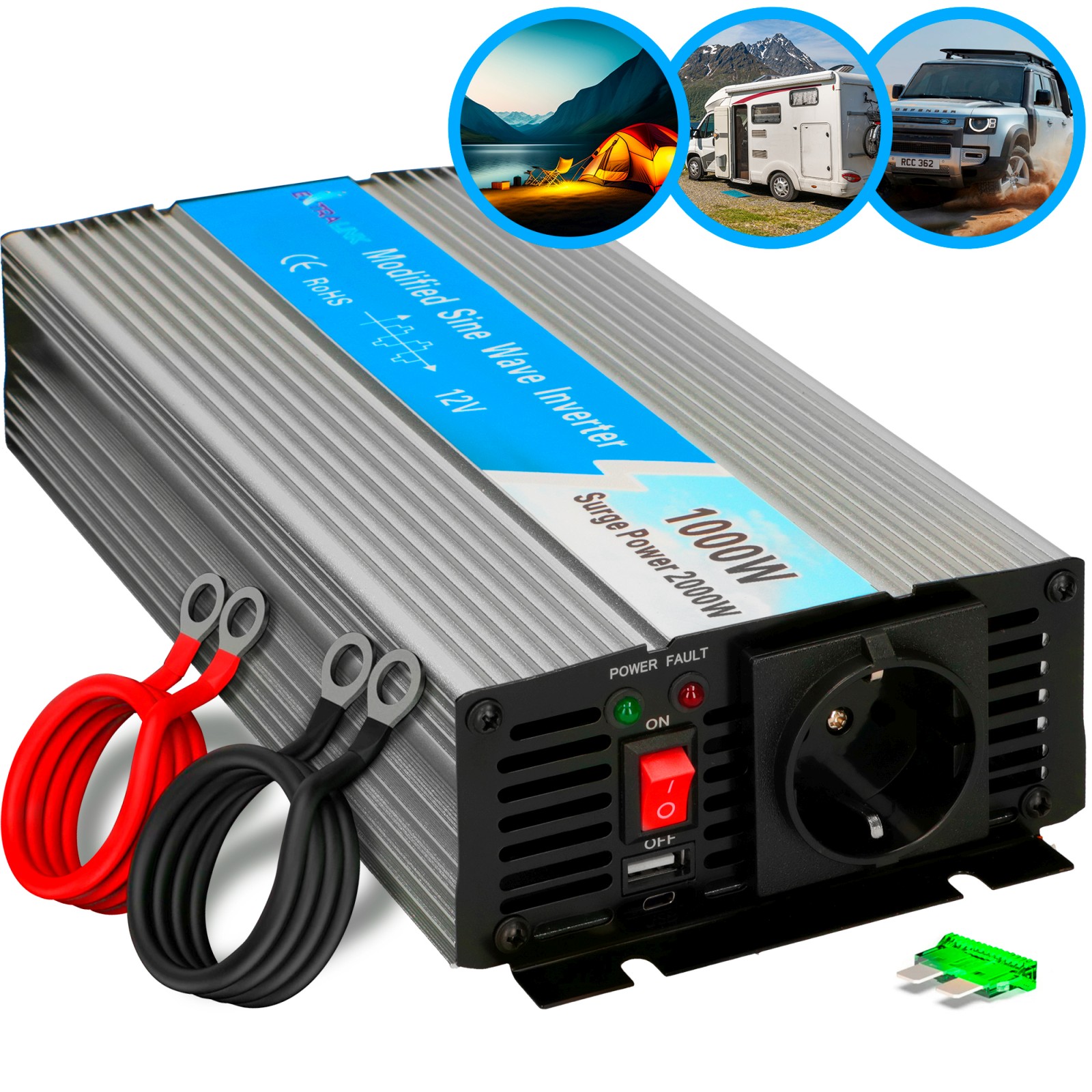 Extralink OPIM-1000W | Przetwornica napięcia | samochodowa 12V, 1000W modyfikowany sinus, USB-A, USB Typ C
