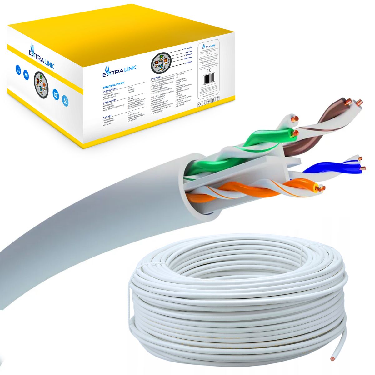 Extralink CAT6 UTP (U/UTP) V2 Wewnętrzny | Kabel sieciowy skrętka | 305M
