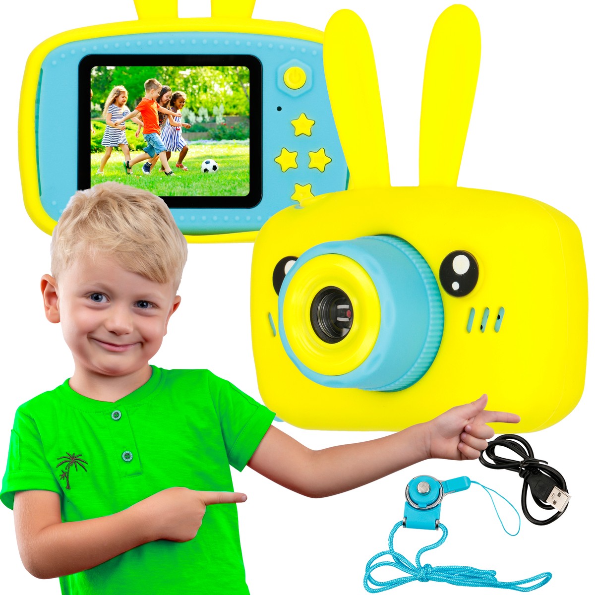 Extralink Kids Camera H23 Żółty | Aparat cyfrowy | 1080P 30fps, wyświetlacz 2.0"