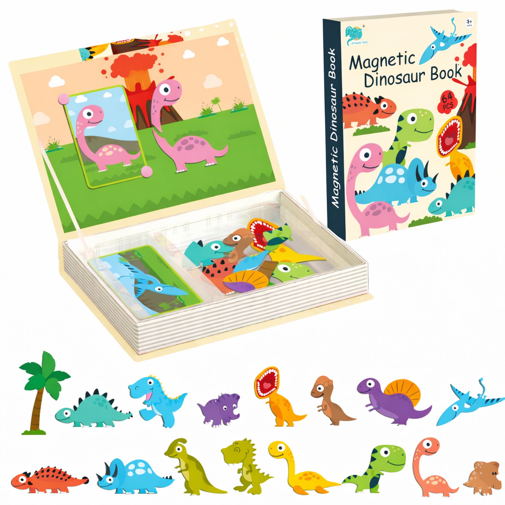 Extralink Kids | Układanka magnetyczna dla dzieci | Książka układanka magnetyczna Puzzle 64 el. Dinozaury