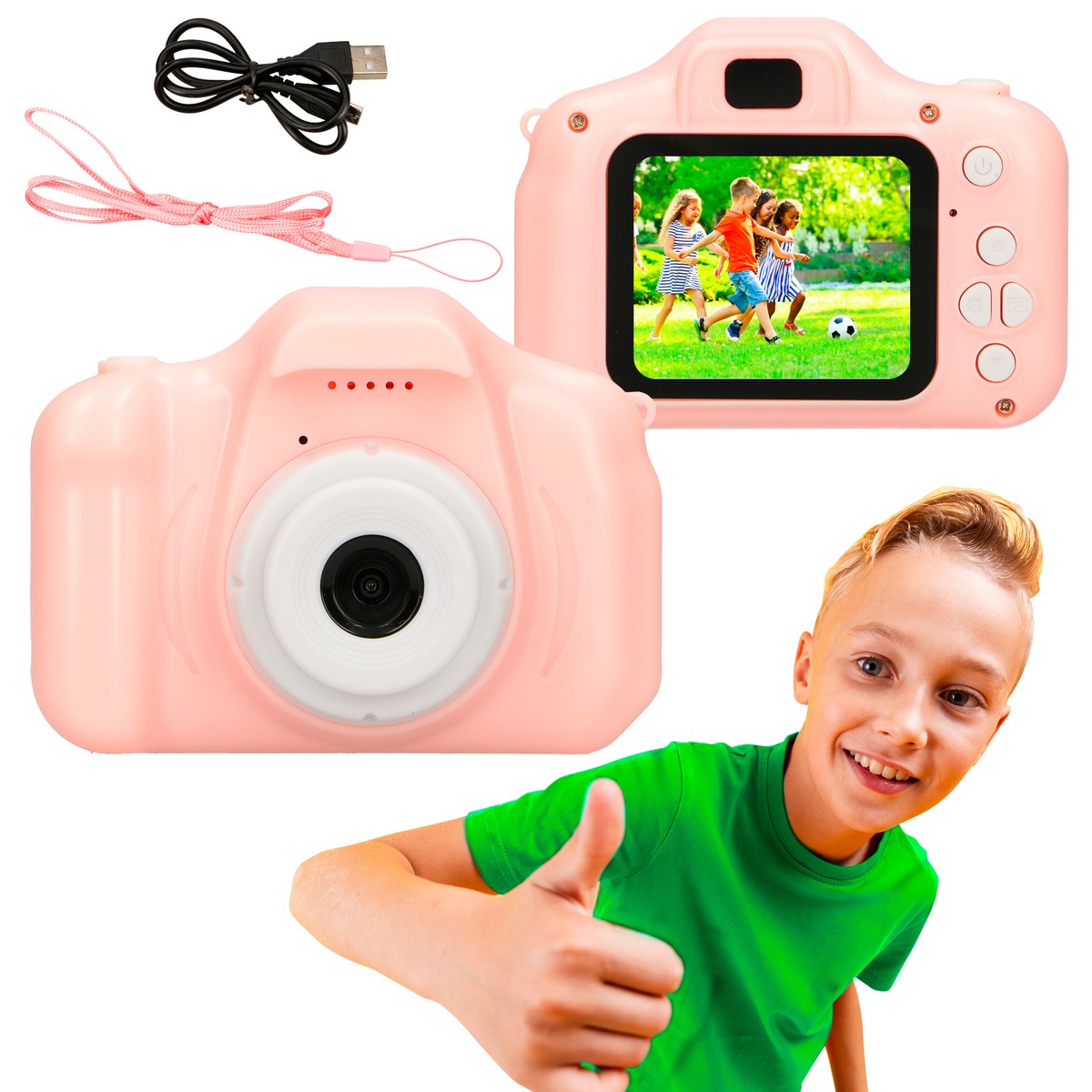 Extralink Kids Camera H20 Różowy | Aparat cyfrowy | 1080P 30fps, wyświetlacz 2.0"