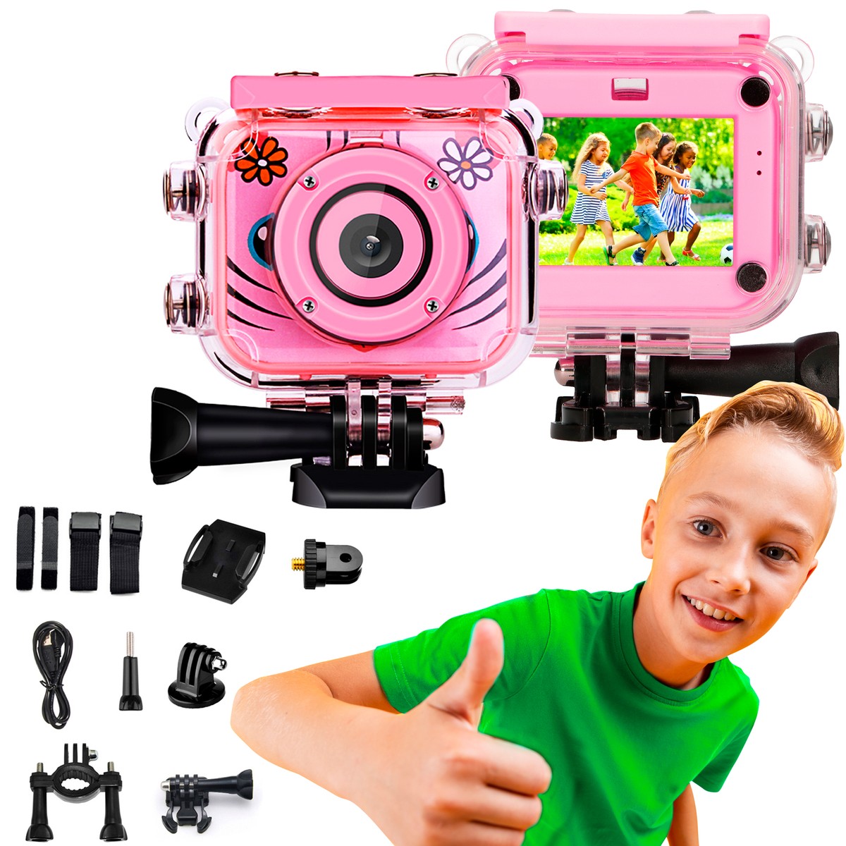Extralink Kids Camera H18 Różowa | Kamera | 1080P 30fps, IP68, wyświetlacz 2.0"