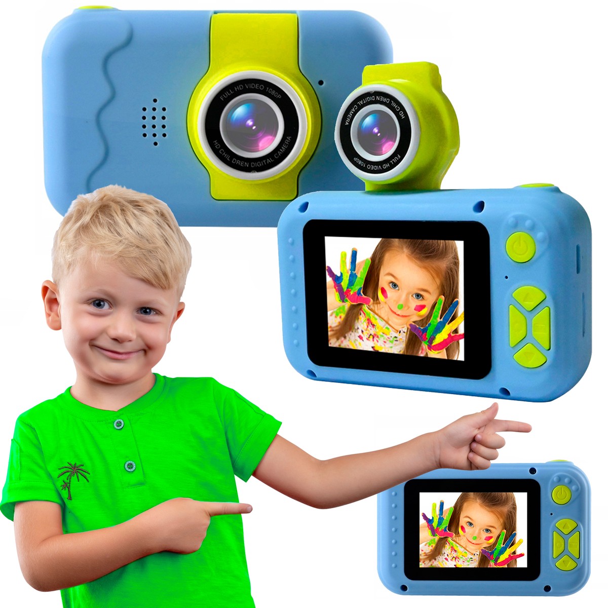 Aparat cyfrowy dla dzieci Extralink H135 Niebieski | obiektyw do selfie, 1080P, wyświetlacz 2.0"