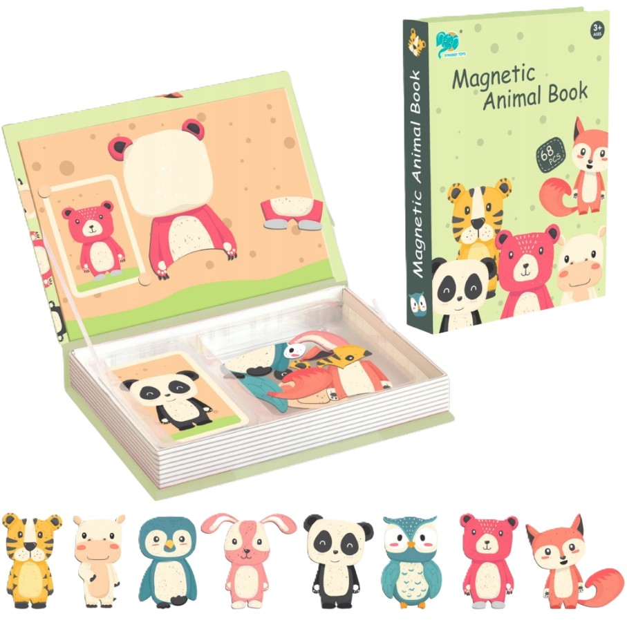 Extralink Kids | Układanka magnetyczna dla dzieci | Książka, Puzzle, 68 el. Zwierzątka